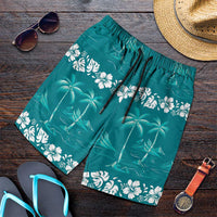 Cyan Hawaii Palm Tree Hibiscus Shorts for Men Fantasy Summer Vibe LT01 Cyan - Polynesian Pride