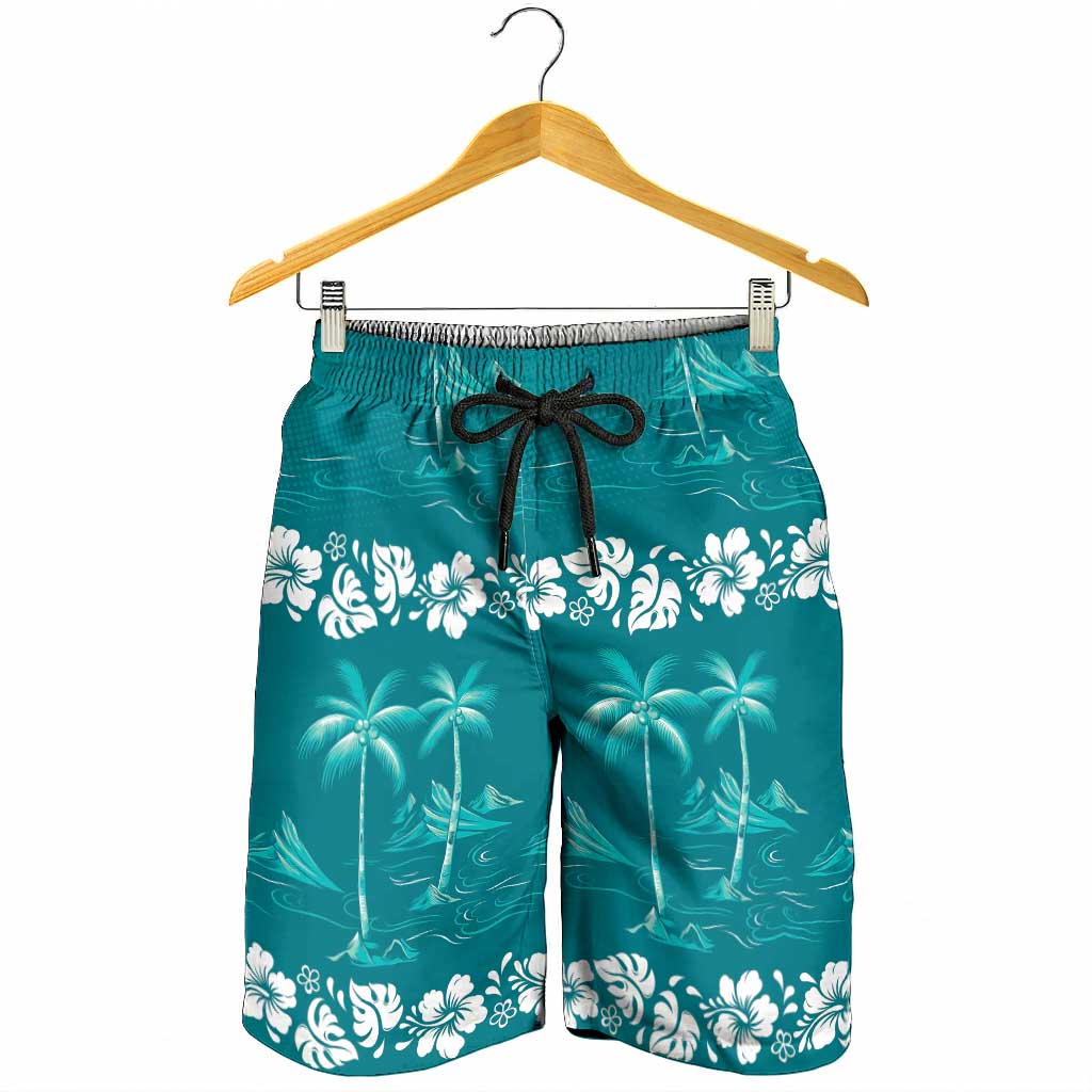 Cyan Hawaii Palm Tree Hibiscus Shorts for Men Fantasy Summer Vibe LT01 - Polynesian Pride