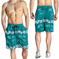 Cyan Hawaii Palm Tree Hibiscus Shorts for Men Fantasy Summer Vibe LT01 - Polynesian Pride