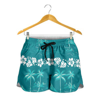 Cyan Hawaii Palm Tree Hibiscus Shorts for Women Fantasy Summer Vibe LT01 - Polynesian Pride