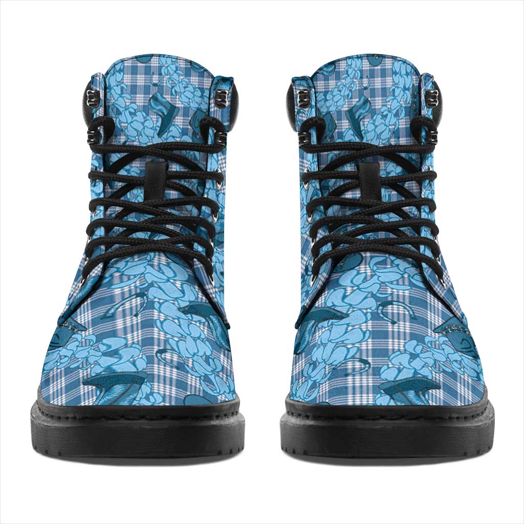 Cyan Palaka Hawaii Cowboy All Season Boots Puakenikeni Lei Paniolo Papale Seamless Vibes - Polynesian Pride