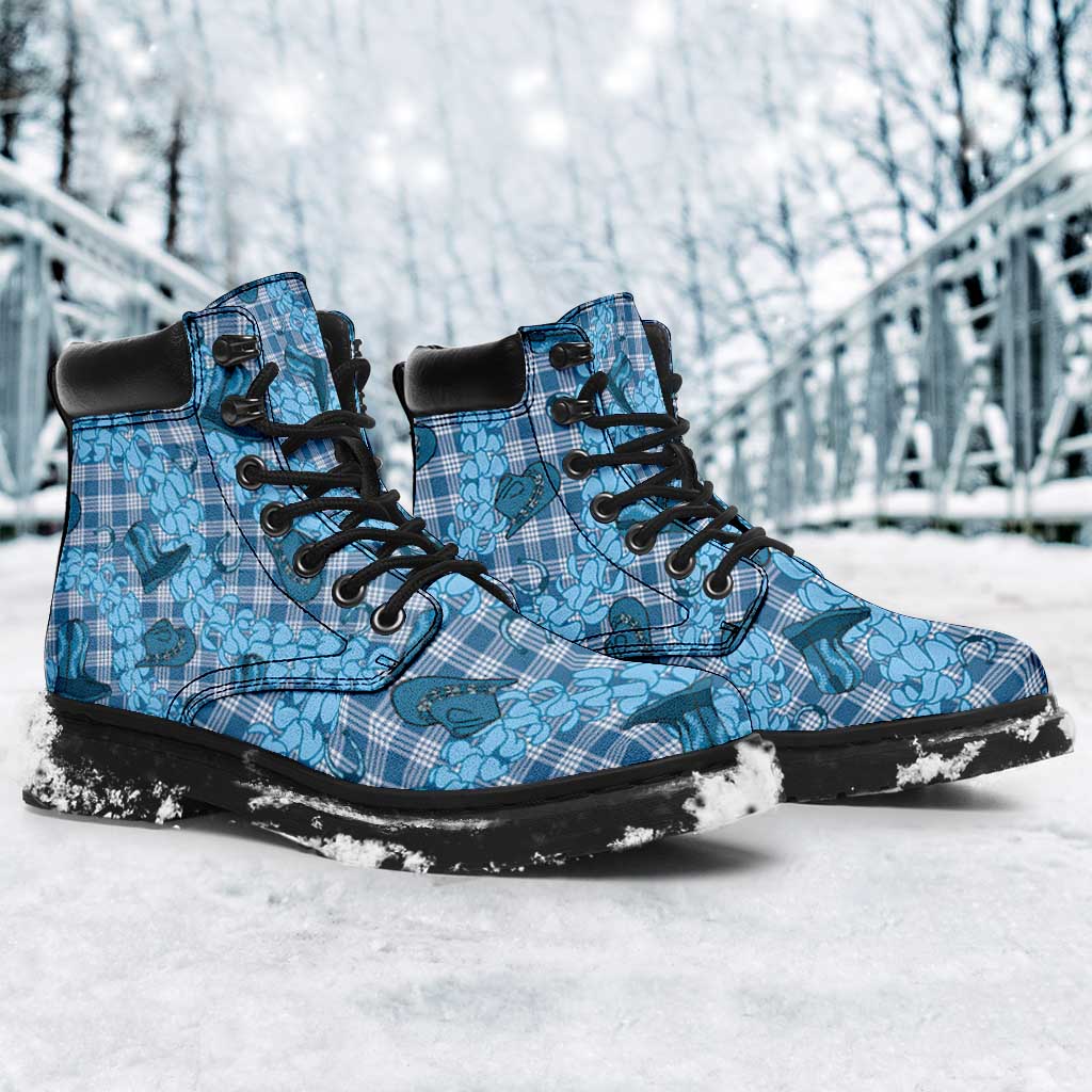 Cyan Palaka Hawaii Cowboy All Season Boots Puakenikeni Lei Paniolo Papale Seamless Vibes - Polynesian Pride