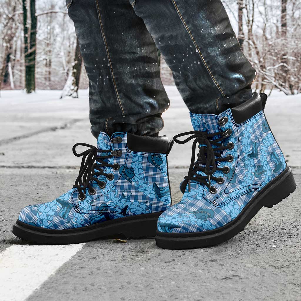 Cyan Palaka Hawaii Cowboy All Season Boots Puakenikeni Lei Paniolo Papale Seamless Vibes - Polynesian Pride