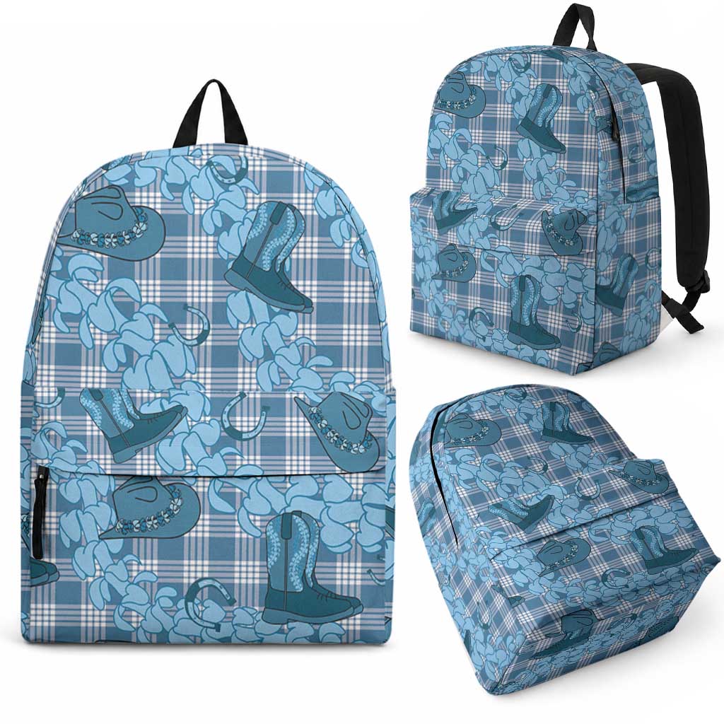 Cyan Palaka Hawaii Cowboy Backpack Puakenikeni Lei Paniolo Papale Seamless Vibes LT14 - Polynesian Pride
