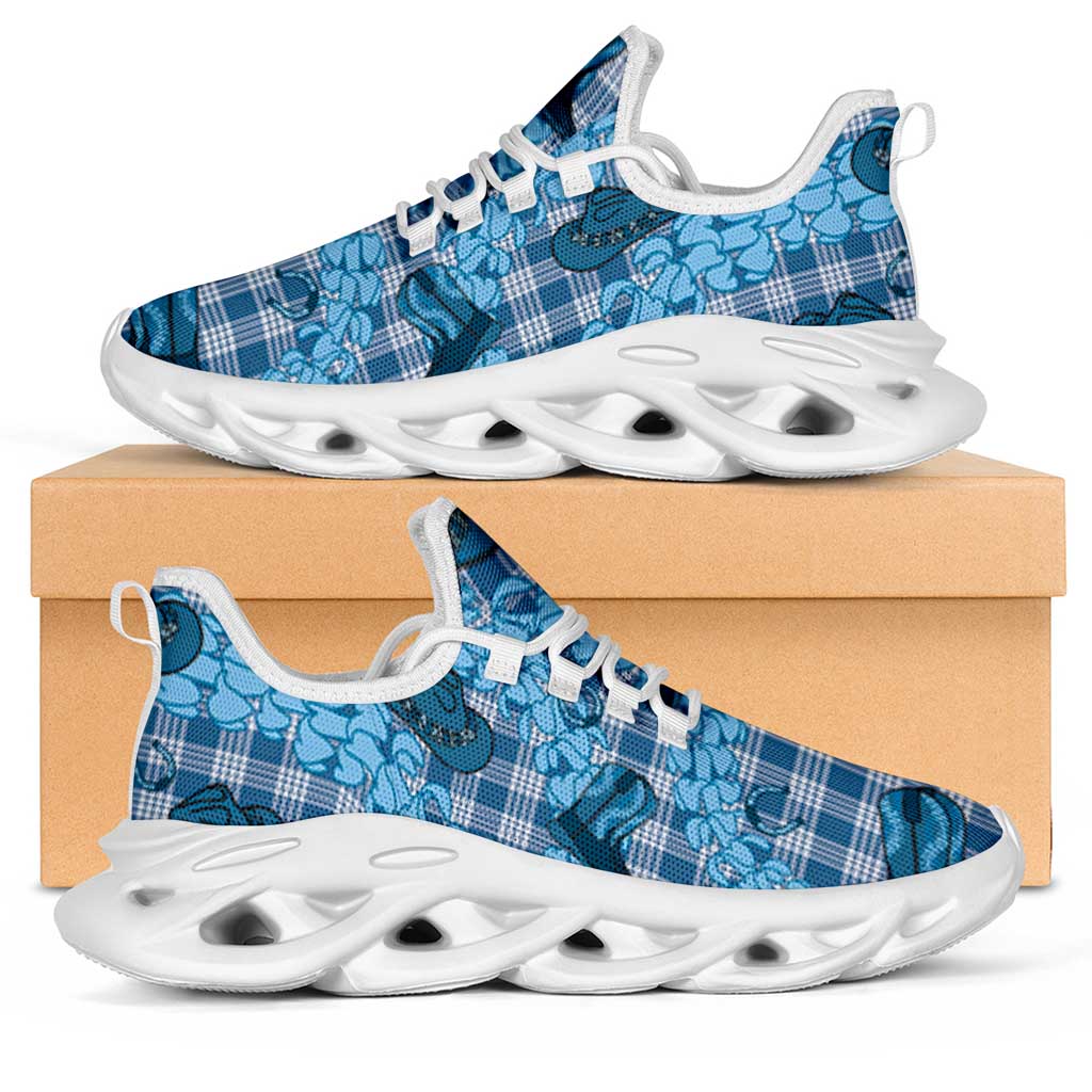 Cyan Palaka Hawaii Cowboy Clunky Sneakers Puakenikeni Lei Paniolo Papale Seamless Vibes - Polynesian Pride