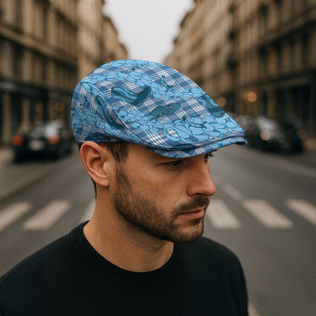 Cyan Palaka Hawaii Cowboy Jeff Hat Puakenikeni Lei Paniolo Papale Seamless Vibes - Polynesian Pride