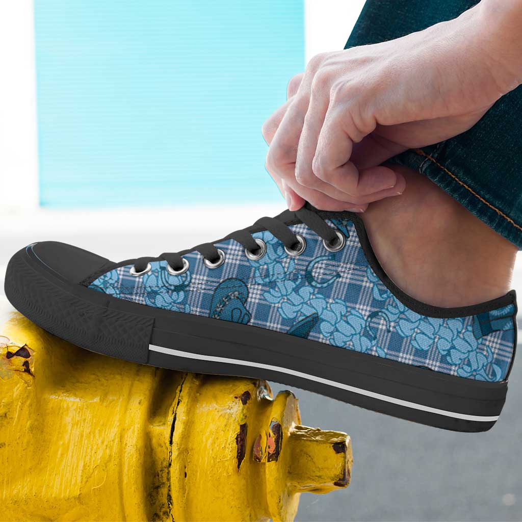 Cyan Palaka Hawaii Cowboy Low Top Shoes Puakenikeni Lei Paniolo Papale Seamless Vibes - Polynesian Pride