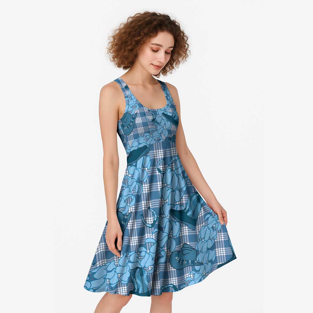 Cyan Palaka Hawaii Cowboy Midi Dress Puakenikeni Lei Paniolo Papale Seamless Vibes - Polynesian Pride