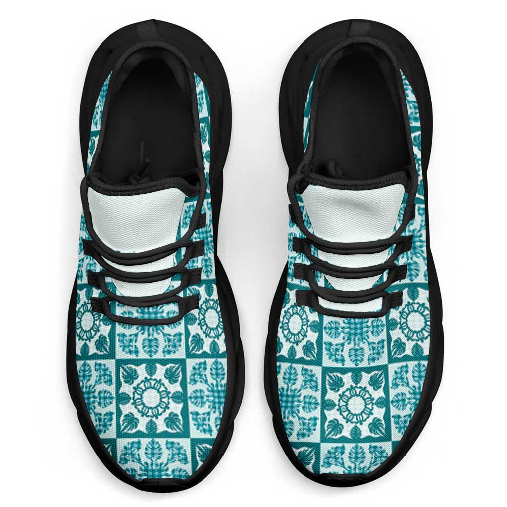 Cyan Palaka Quilt Hawaii Clunky Sneakers Hawaiian Tropical Monstera Sea Turtle