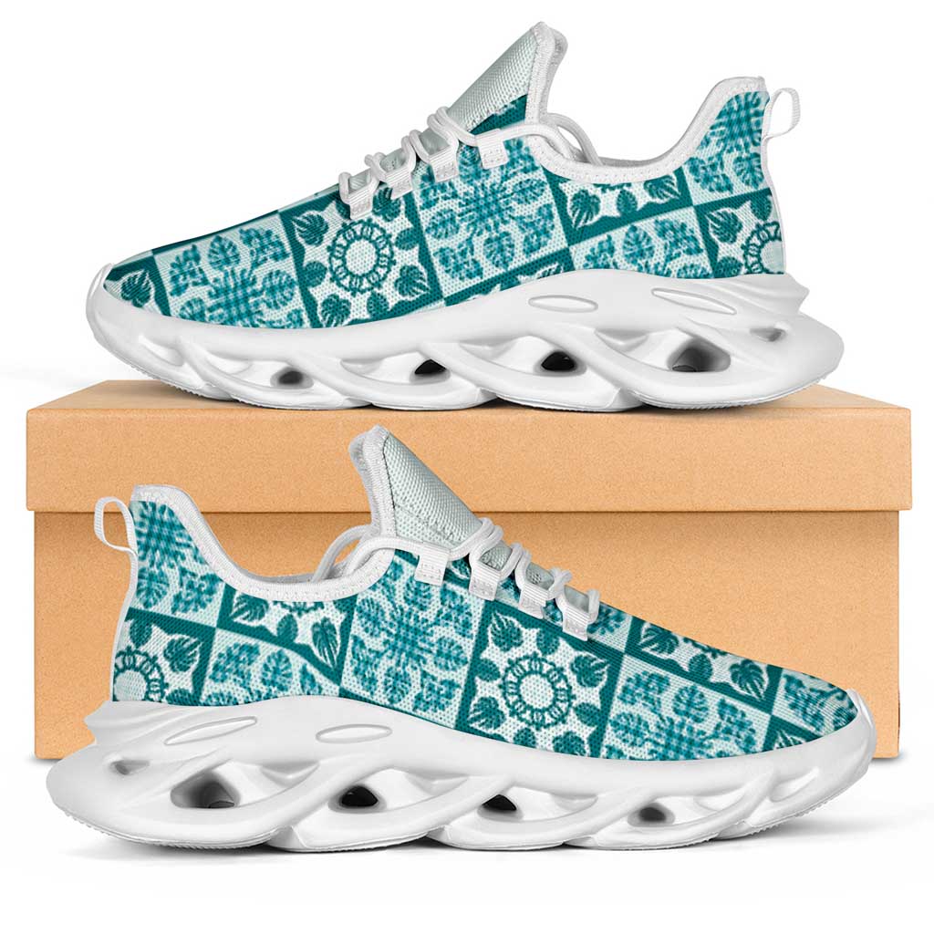 Cyan Palaka Quilt Hawaii Clunky Sneakers Hawaiian Tropical Monstera Sea Turtle