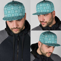 Cyan Palaka Quilt Hawaii Snapback Cap Hawaiian Tropical Monstera Sea Turtle