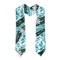 Cyan Tahiti Tiare Monstera Graduation Stole Polynesian Pattern Curve Style