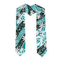 Cyan Tahiti Tiare Monstera Graduation Stole Polynesian Pattern Curve Style