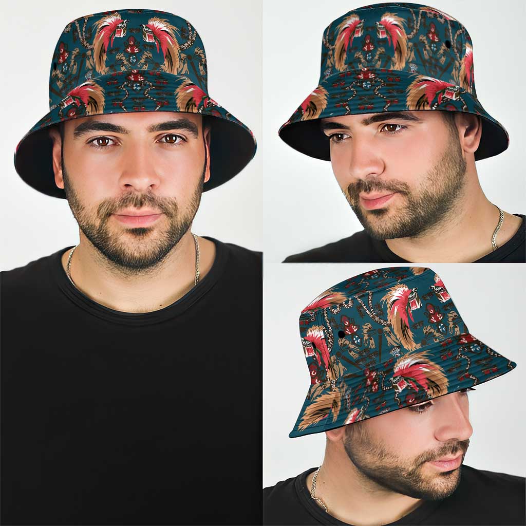 Dark Cyan Blue Bird of Batik Papua Bucket Hat Exotic Natural Wealth of Papua - Polynesian Pride