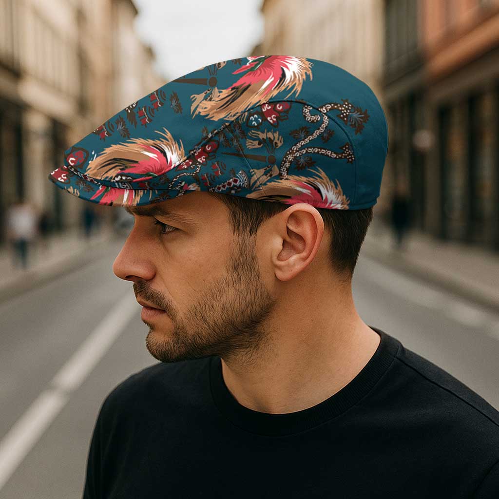 Dark Cyan Blue Bird of Batik Papua Jeff Hat Exotic Natural Wealth of Papua - Polynesian Pride