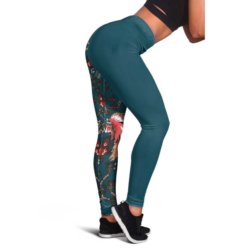 Dark Cyan Blue Bird of Batik Papua Leggings Exotic Natural Wealth of Papua - Polynesian Pride
