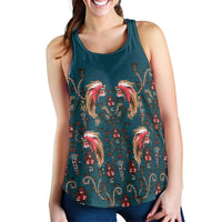 Dark Cyan Blue Bird of Batik Papua Women Racerback Tank Exotic Natural Wealth of Papua LT9 - Polynesian Pride