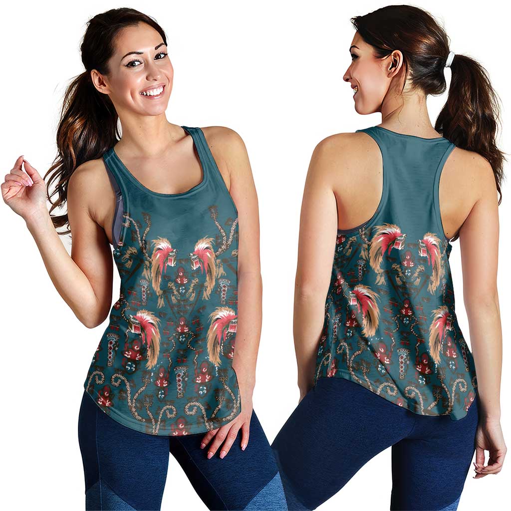 Dark Cyan Blue Bird of Batik Papua Women Racerback Tank Exotic Natural Wealth of Papua LT9 - Polynesian Pride