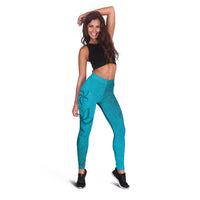 Dark Cyan Gradient Polynesia Leggings Hawaiian Tribal Hammerhead Shark Tattoo - Polynesian Pride