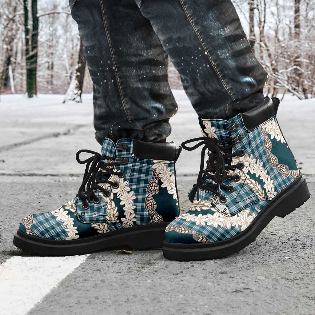 Dark Cyan Hawaii Tiare and Shell Lei All Season Boots Hawaiian Palaka Luxury Vibes - Polynesian Pride