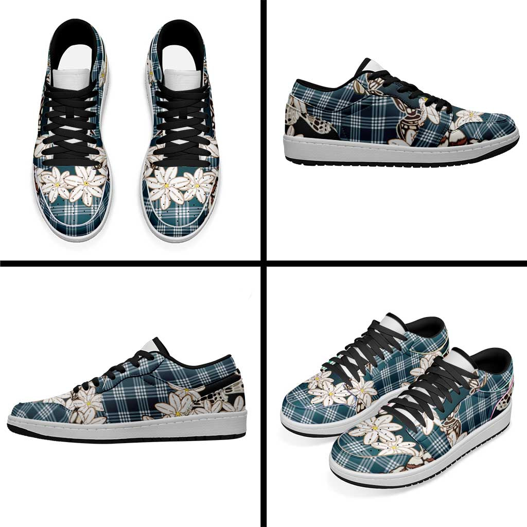 Dark Cyan Hawaii Tiare and Shell Lei Low Sneakers Hawaiian Palaka Luxury Vibes LT14