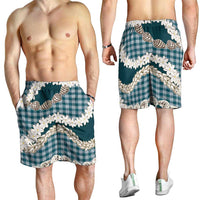 Dark Cyan Hawaii Tiare and Shell Lei Shorts for Men Hawaiian Palaka Luxury Vibes - Polynesian Pride