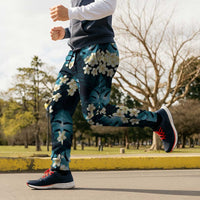 Dark Cyan Tropical Hawaii Jogger Pants Seamless Monstera Plumeria Hawaiian Pattern - Polynesian Pride