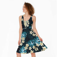 Dark Cyan Tropical Hawaii Midi Dress Seamless Monstera Plumeria Hawaiian Pattern LT14 - Polynesian Pride