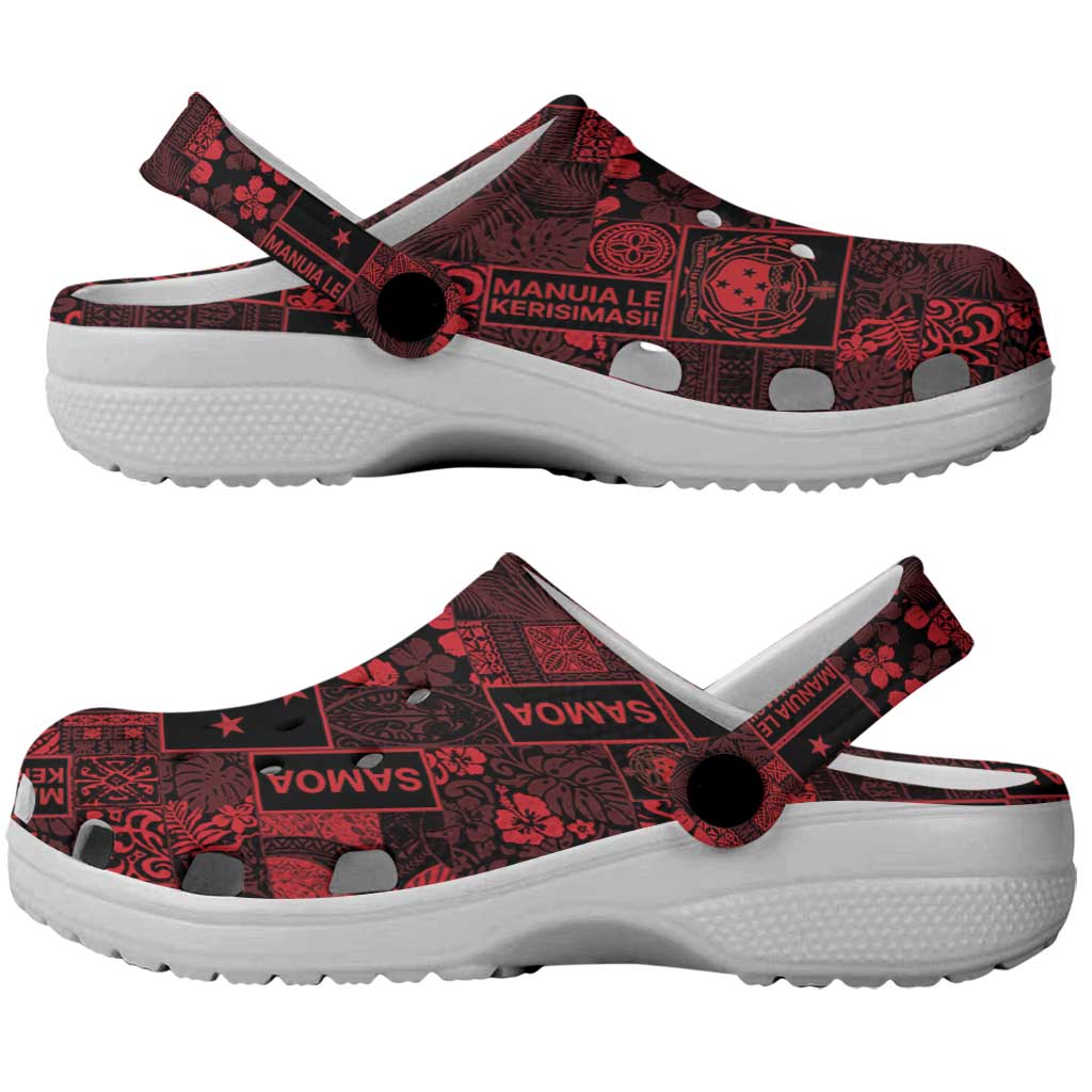 Dark Samoa Manuia Le Kerisimasi Clogs Shoes Pacific Patchwork Xmas Vibes - Polynesian Pride