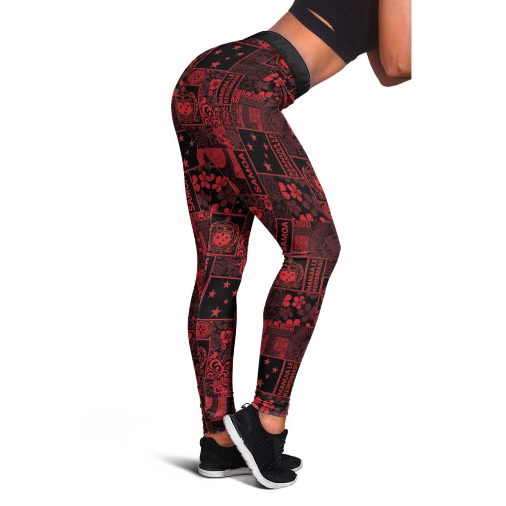 Dark Samoa Manuia Le Kerisimasi Leggings Pacific Patchwork Xmas Vibes - Polynesian Pride