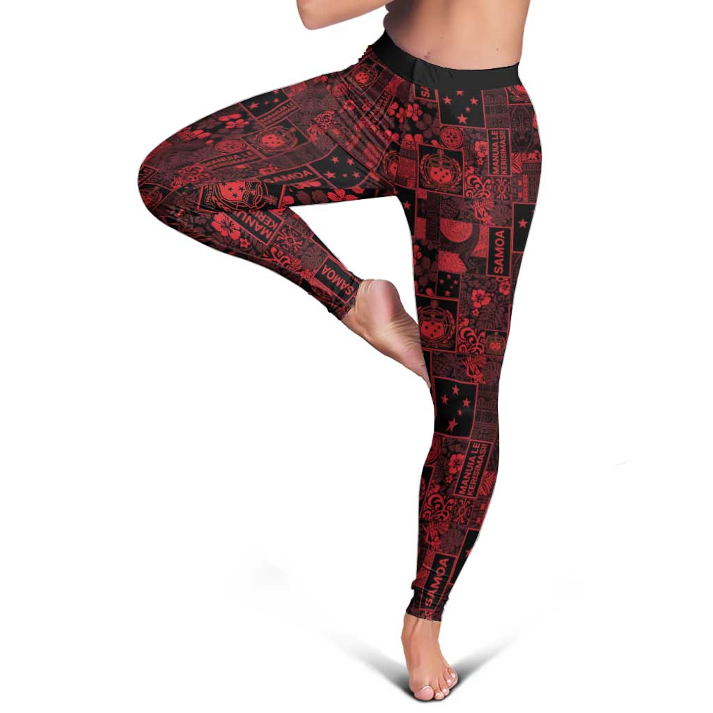 Dark Samoa Manuia Le Kerisimasi Leggings Pacific Patchwork Xmas Vibes - Polynesian Pride