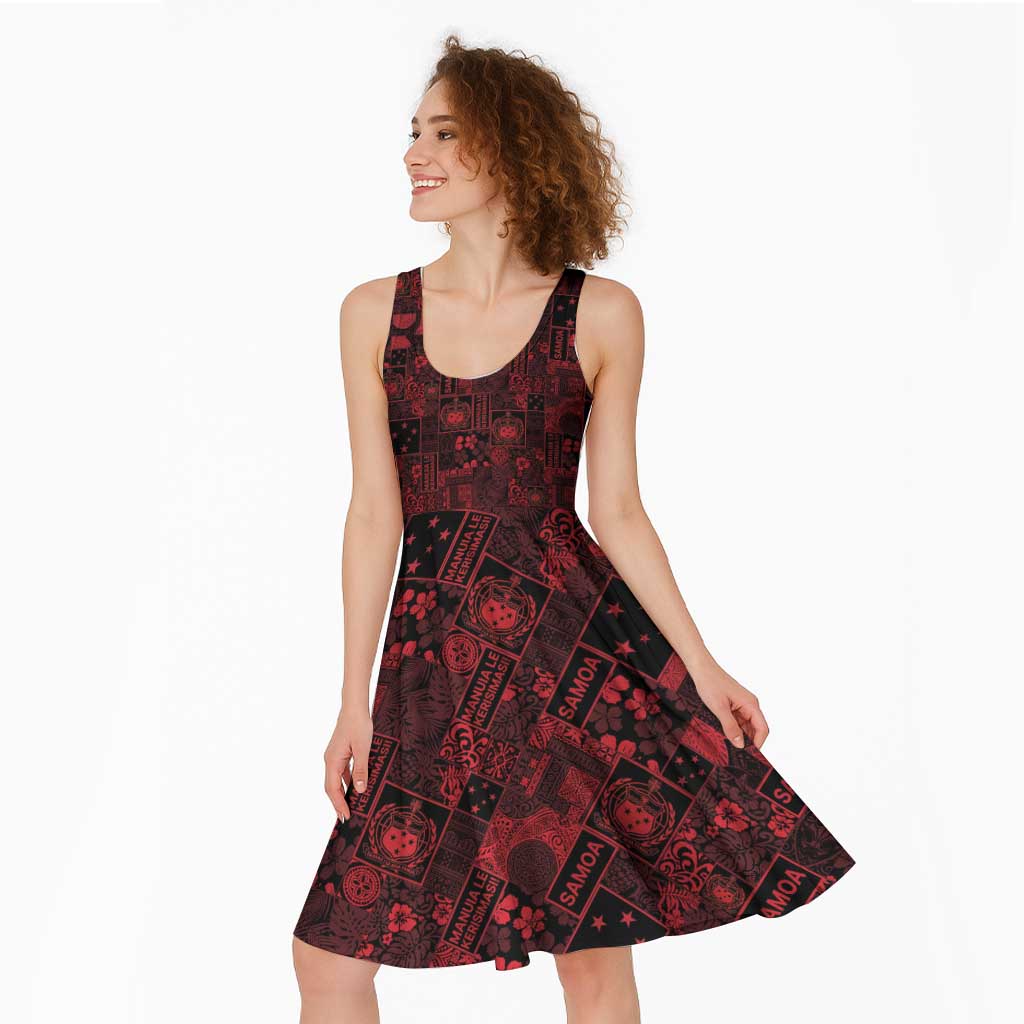 Dark Samoa Manuia Le Kerisimasi Midi Dress Pacific Patchwork Xmas Vibes - Polynesian Pride