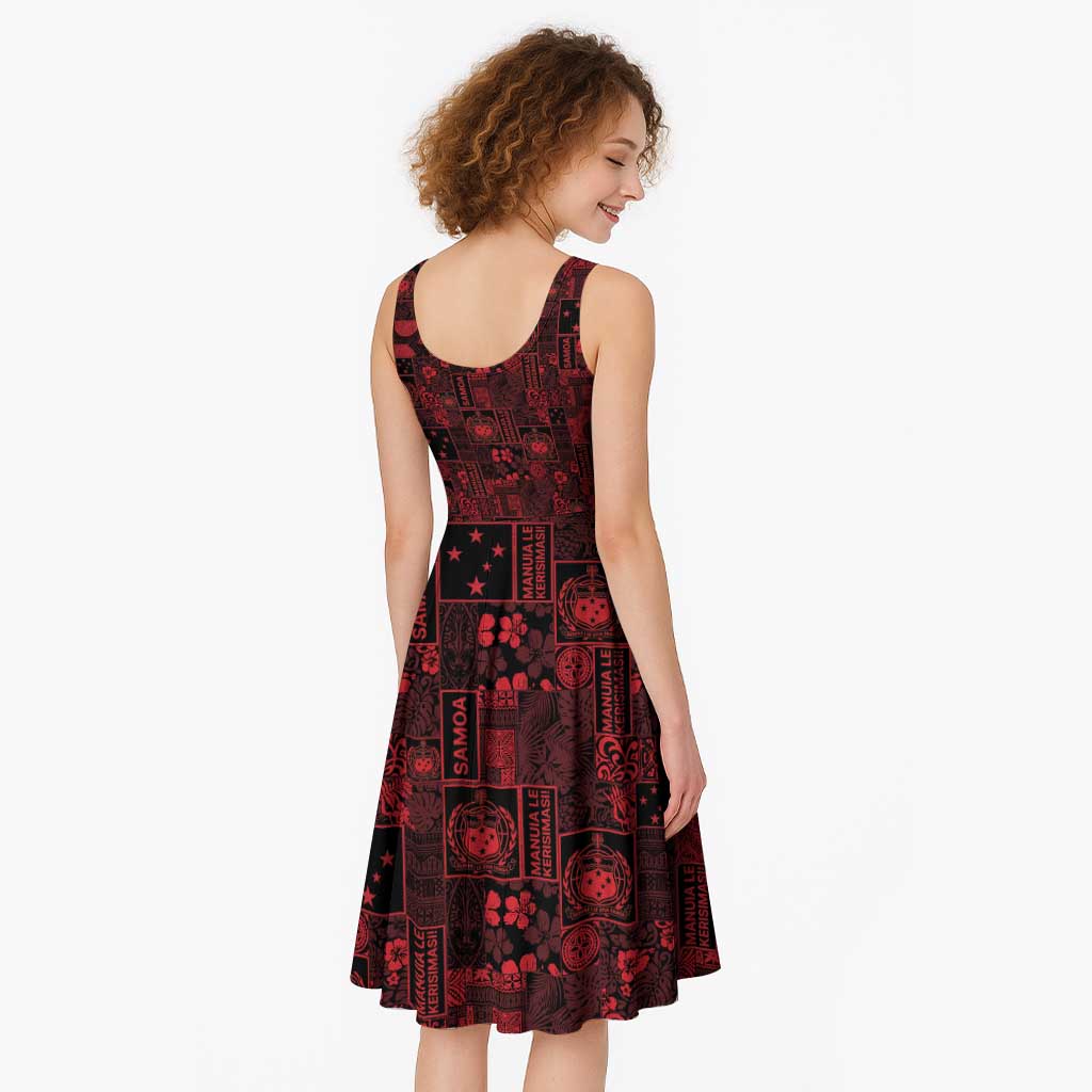 Dark Samoa Manuia Le Kerisimasi Midi Dress Pacific Patchwork Xmas Vibes - Polynesian Pride