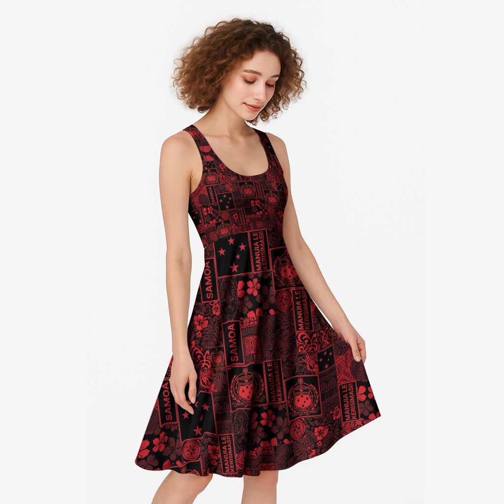 Dark Samoa Manuia Le Kerisimasi Midi Dress Pacific Patchwork Xmas Vibes - Polynesian Pride