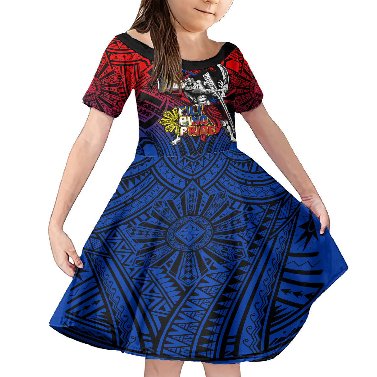 Filipinos Lapu-lapu Hero Family Matching Summer Maxi Dress and Hawaiian Shirt Philippines Flag and Sun DT02 Daughter's Dress Art - Polynesian Pride