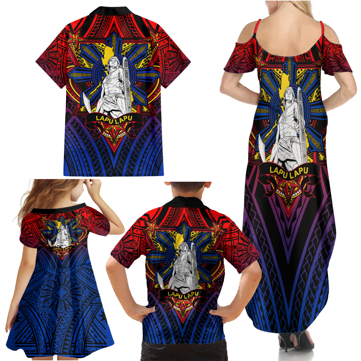 Filipinos Lapu-lapu Hero Family Matching Summer Maxi Dress and Hawaiian Shirt Philippines Flag and Sun DT02 - Polynesian Pride