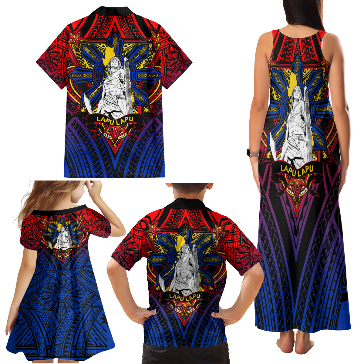 Filipinos Lapu-lapu Hero Family Matching Tank Maxi Dress and Hawaiian Shirt Philippines Flag and Sun DT02 - Polynesian Pride