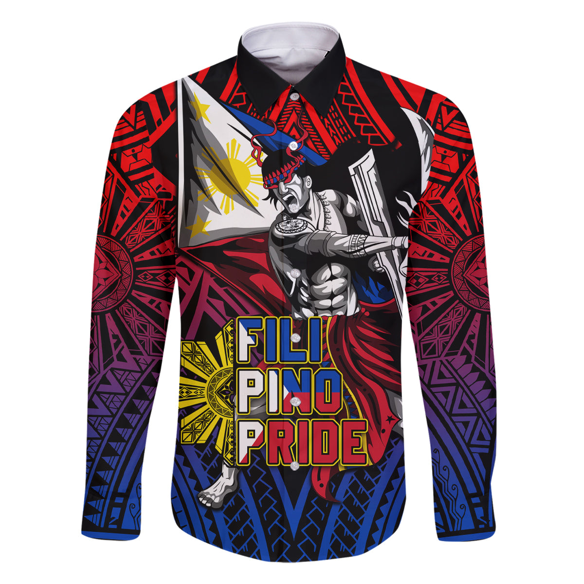 Filipinos Lapu-lapu Hero Family Matching Tank Maxi Dress and Hawaiian Shirt Philippines Flag and Sun DT02 Dad's Shirt - Long Sleeve Art - Polynesian Pride