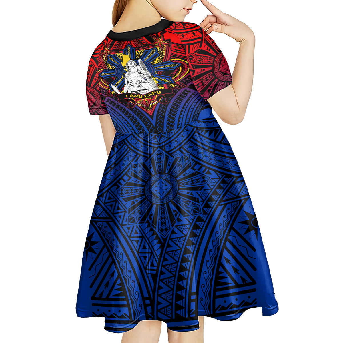 Filipinos Lapu-lapu Hero Kid Short Sleeve Dress Philippines Flag and Sun DT02 - Polynesian Pride