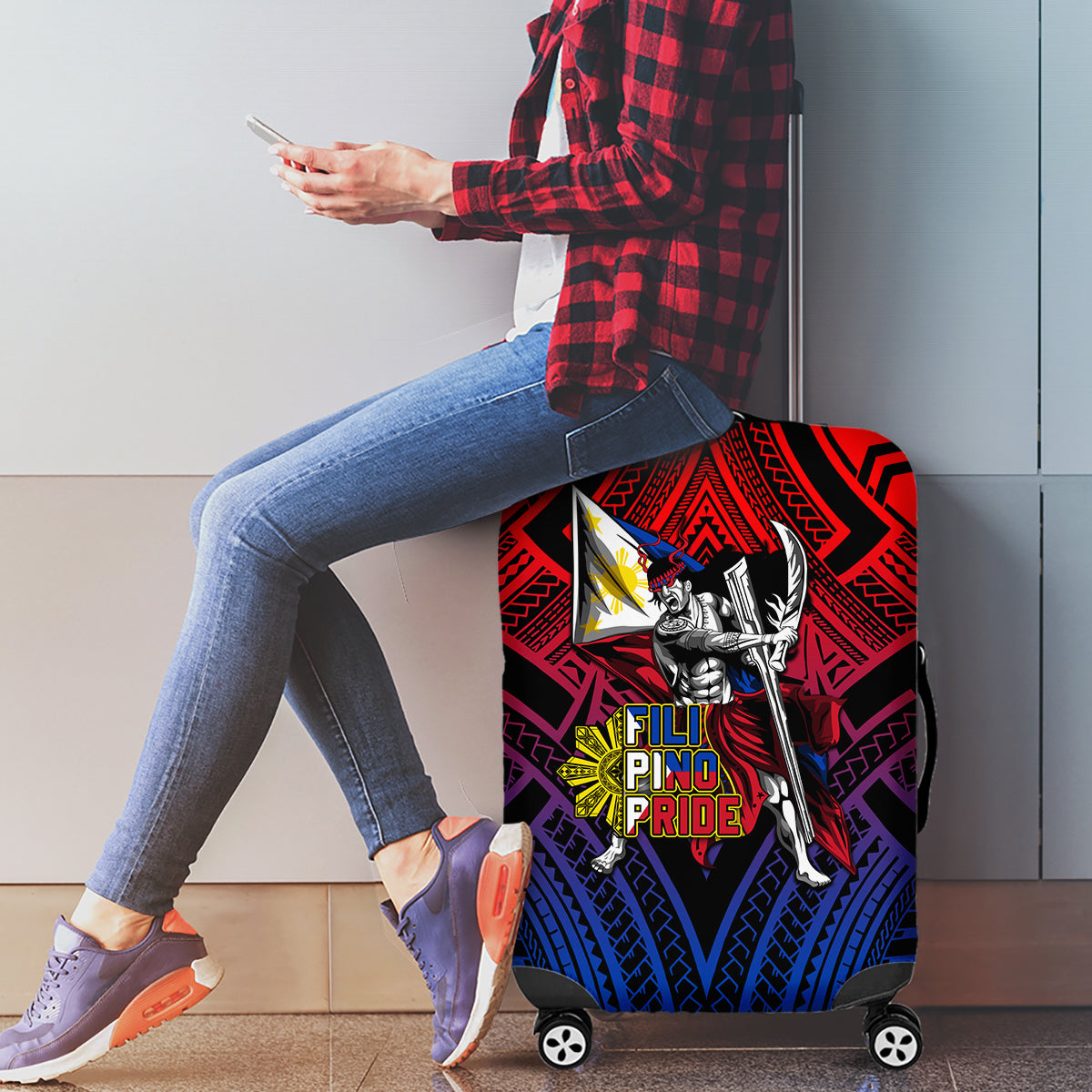 Filipinos Lapu-lapu Hero Luggage Cover Philippines Flag and Sun DT02 - Polynesian Pride