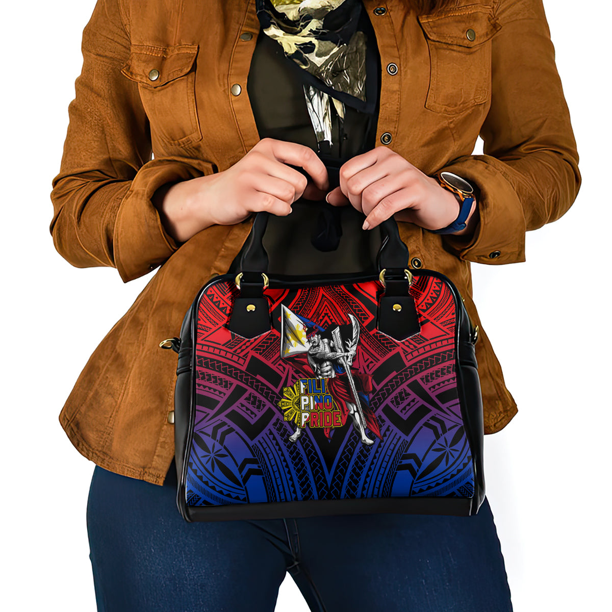 Filipinos Lapu-lapu Hero Shoulder Handbag Philippines Flag and Sun DT02 - Polynesian Pride