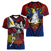 Filipinos Lapu-lapu Hero Women V Neck T Shirt Philippines Flag and Sun DT02 - Polynesian Pride