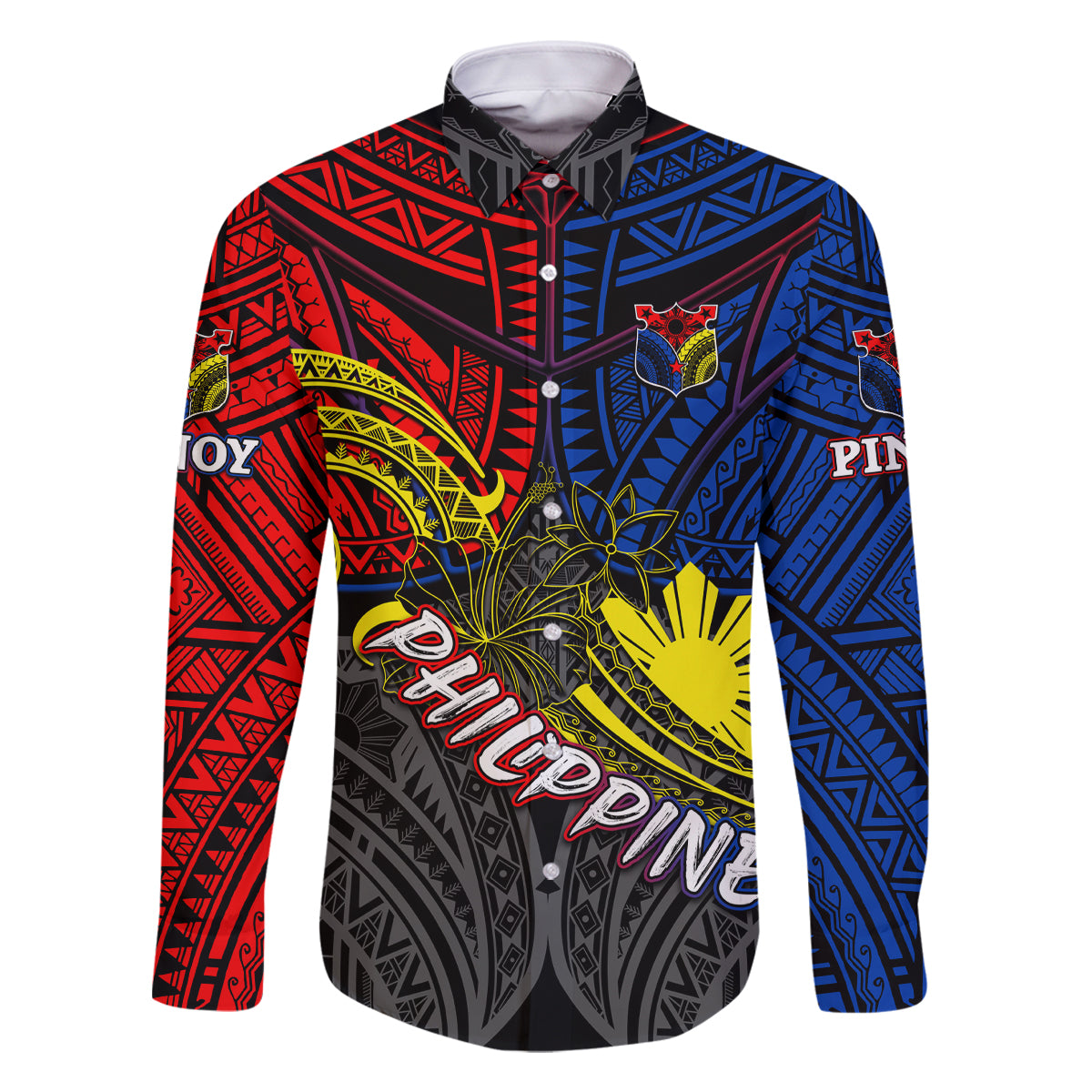 Philippines Half Sleeve Tattoo Family Matching Mermaid Dress and Hawaiian Shirt Pinoy Filipinos Sun DT02 Dad's Shirt - Long Sleeve Art - Polynesian Pride
