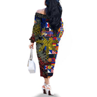 Pinoy Philippines Family Matching Off Shoulder Long Sleeve Dress and Hawaiian Shirt Filipino Tattoo Art Style DT02 - Polynesian Pride