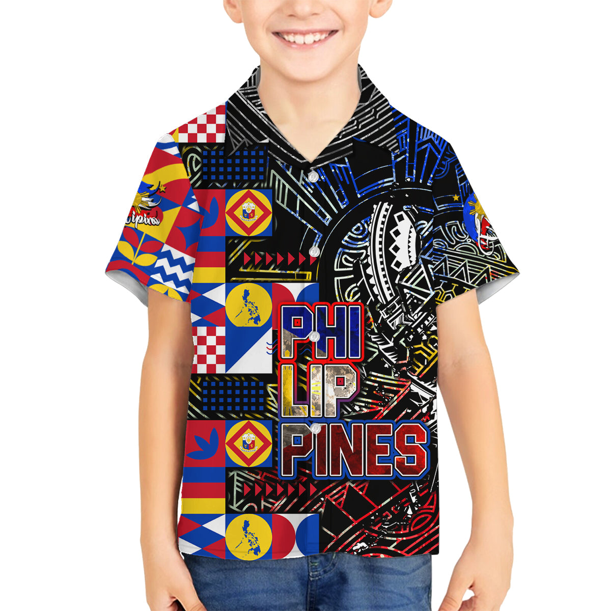 Pinoy Philippines Family Matching Off Shoulder Maxi Dress and Hawaiian Shirt Filipino Tattoo Art Style DT02 Son's Shirt Art - Polynesian Pride