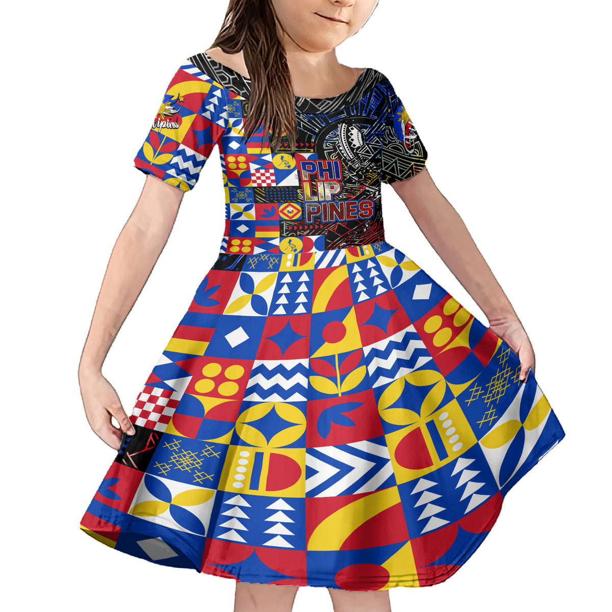 Pinoy Philippines Family Matching Short Sleeve Bodycon Dress and Hawaiian Shirt Filipino Tattoo Art Style DT02 Daughter's Dress Art - Polynesian Pride