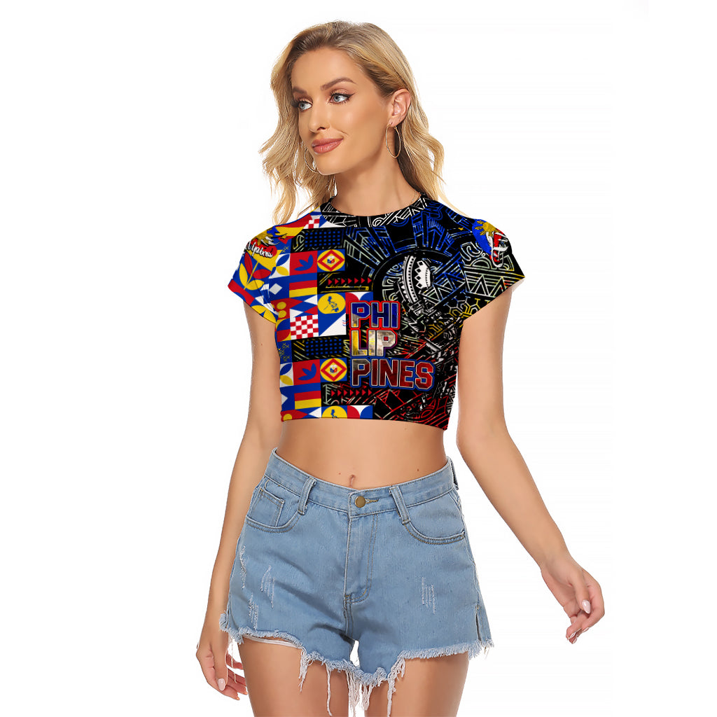 Pinoy Philippines Raglan Cropped T Shirt Filipino Tattoo Art Style DT02 Female Art - Polynesian Pride