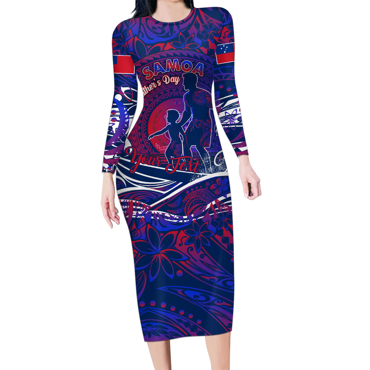 Father's Day Samoa Family Matching Long Sleeve Bodycon Dress and Hawaiian Shirt Special Dad Polynesia Paradise