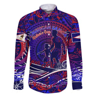 Father's Day American Samoa Family Matching Off Shoulder Maxi Dress and Hawaiian Shirt Special Dad Polynesia Paradise DT02 Dad's Shirt - Long Sleeve Blue - Polynesian Pride