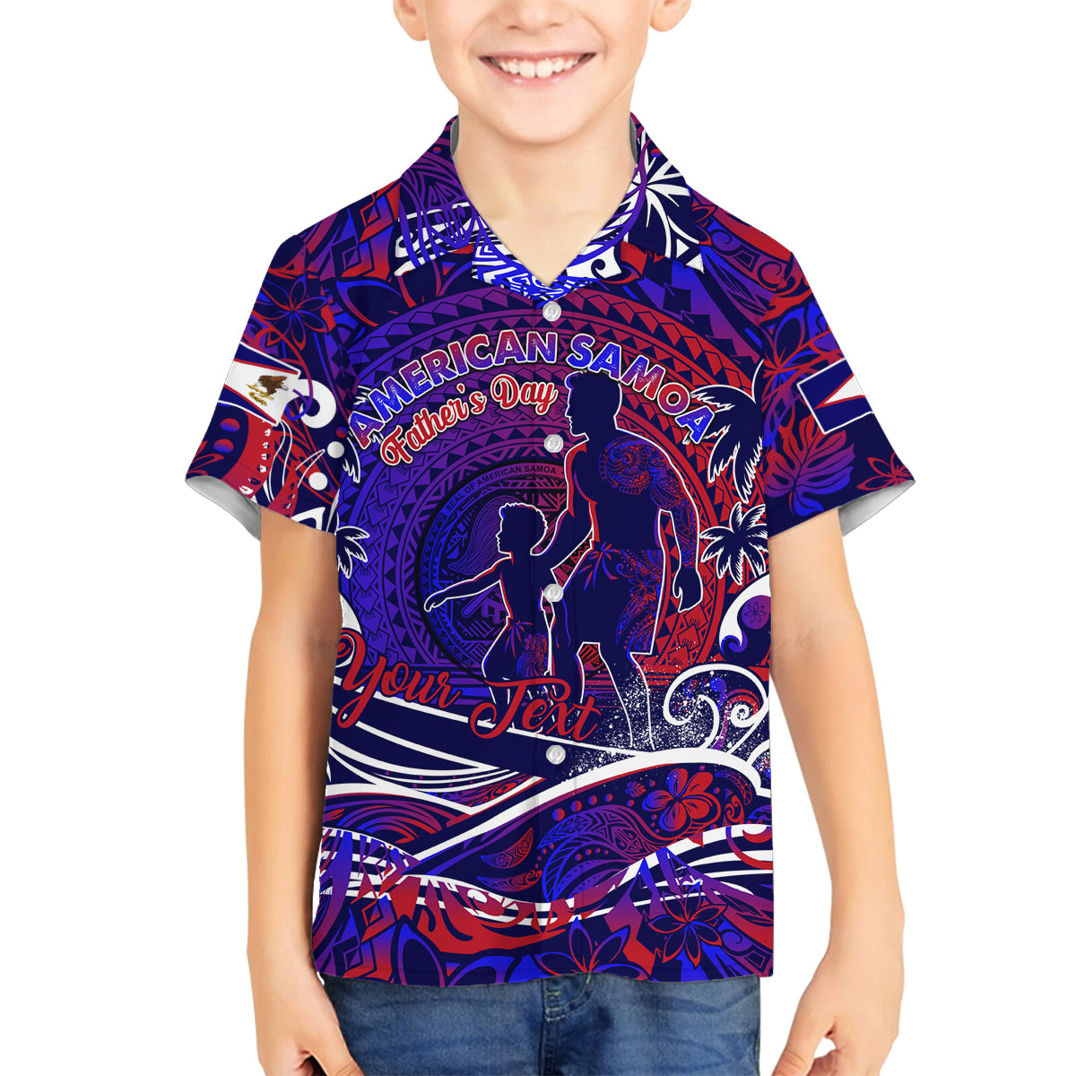 Father's Day American Samoa Family Matching Off Shoulder Short Dress and Hawaiian Shirt Special Dad Polynesia Paradise